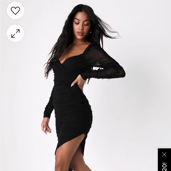 Always Sultry Black Ruched Mesh Long Sleeve Bodycon Midi Dress - Picture 2 of 4